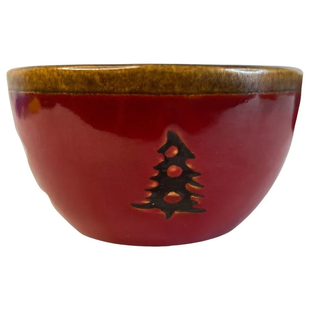 2 Home Studio Woodland‎ Rustic Red Bowl Berry Set Bear Pine Tree 4.5 IN Ceramic